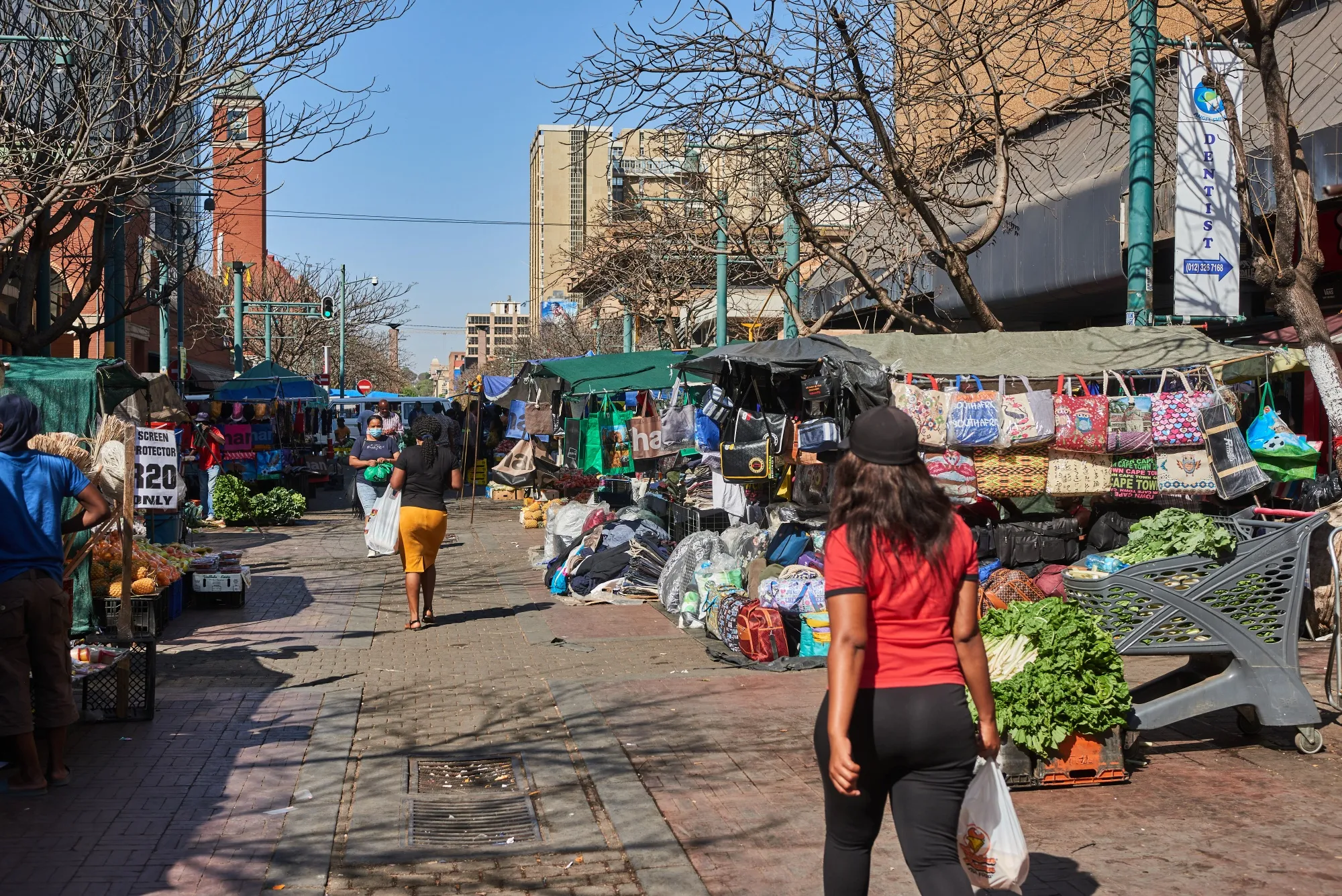 Shoppers in a market in the central business district of Pretoria, South Africa.