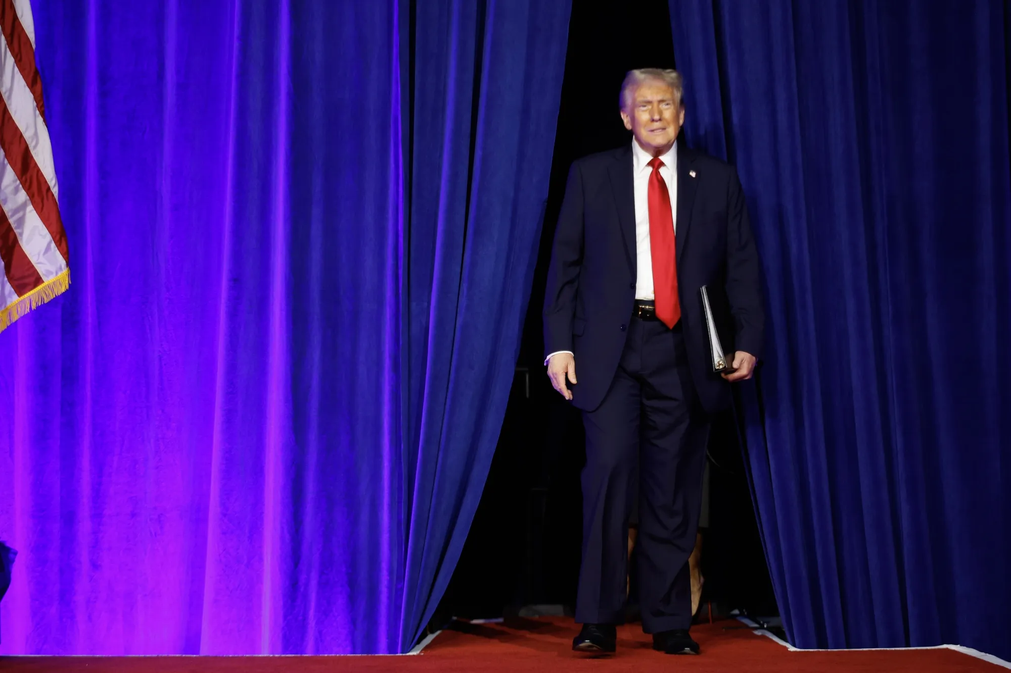 Donald Trump arrives to speak during an election night event at the Palm Beach Convention Center&nbsp;in West Palm Beach, Florida, on Nov. 6.&nbsp;