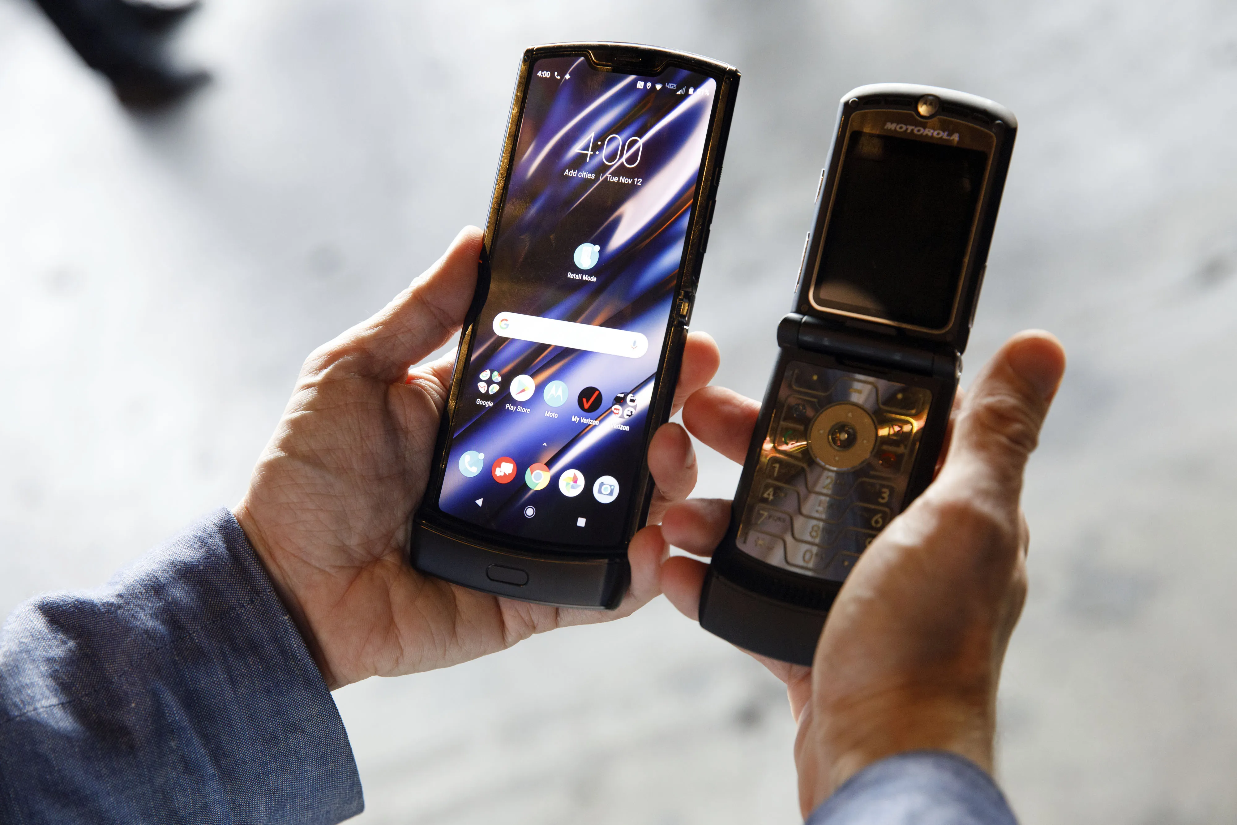 The new Motorola Razr is a modernized version of the original, retaining the signature chin at the bottom.