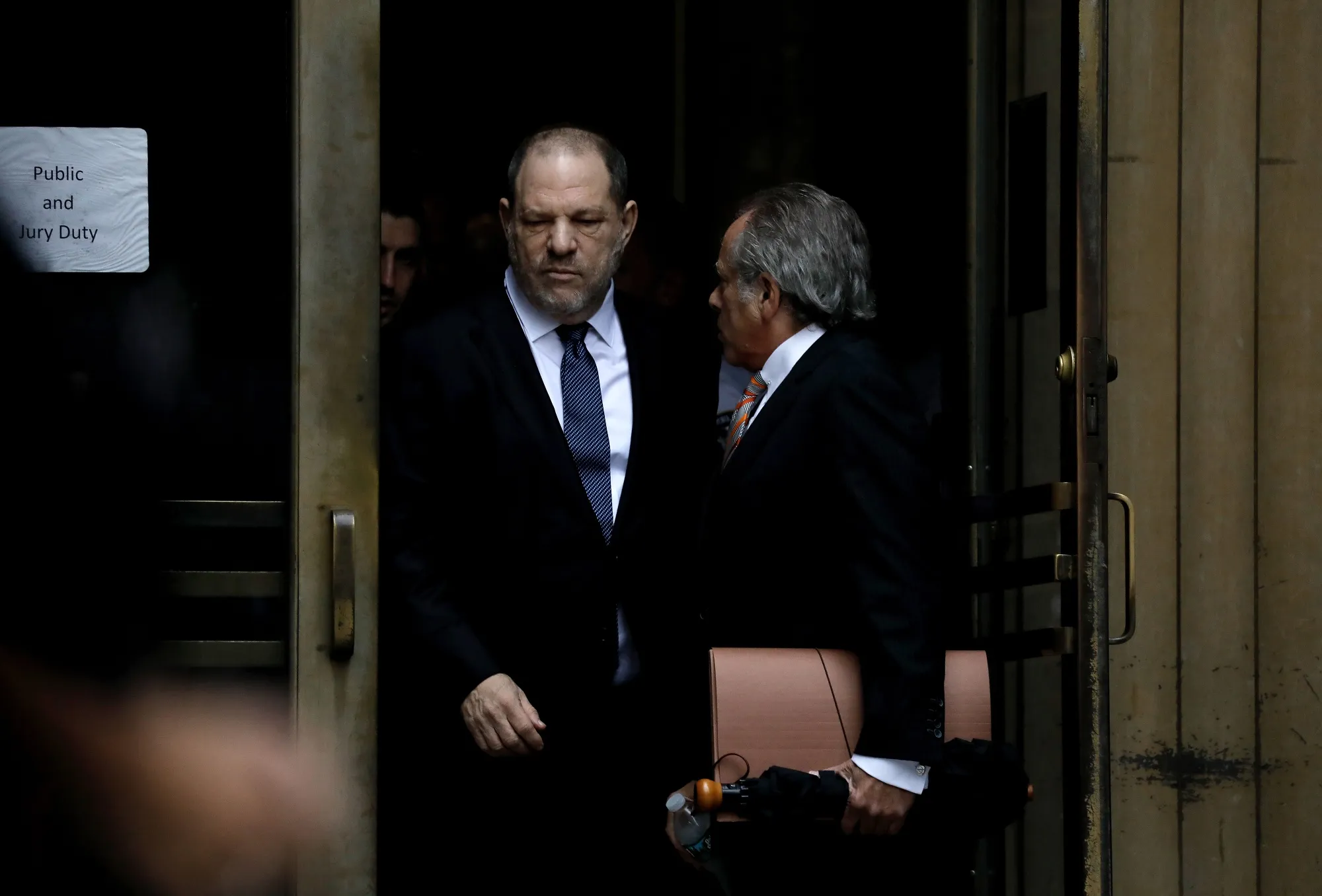 Harvey Weinstein exits state supreme court&nbsp;in New York on Oct. 11, 2018.