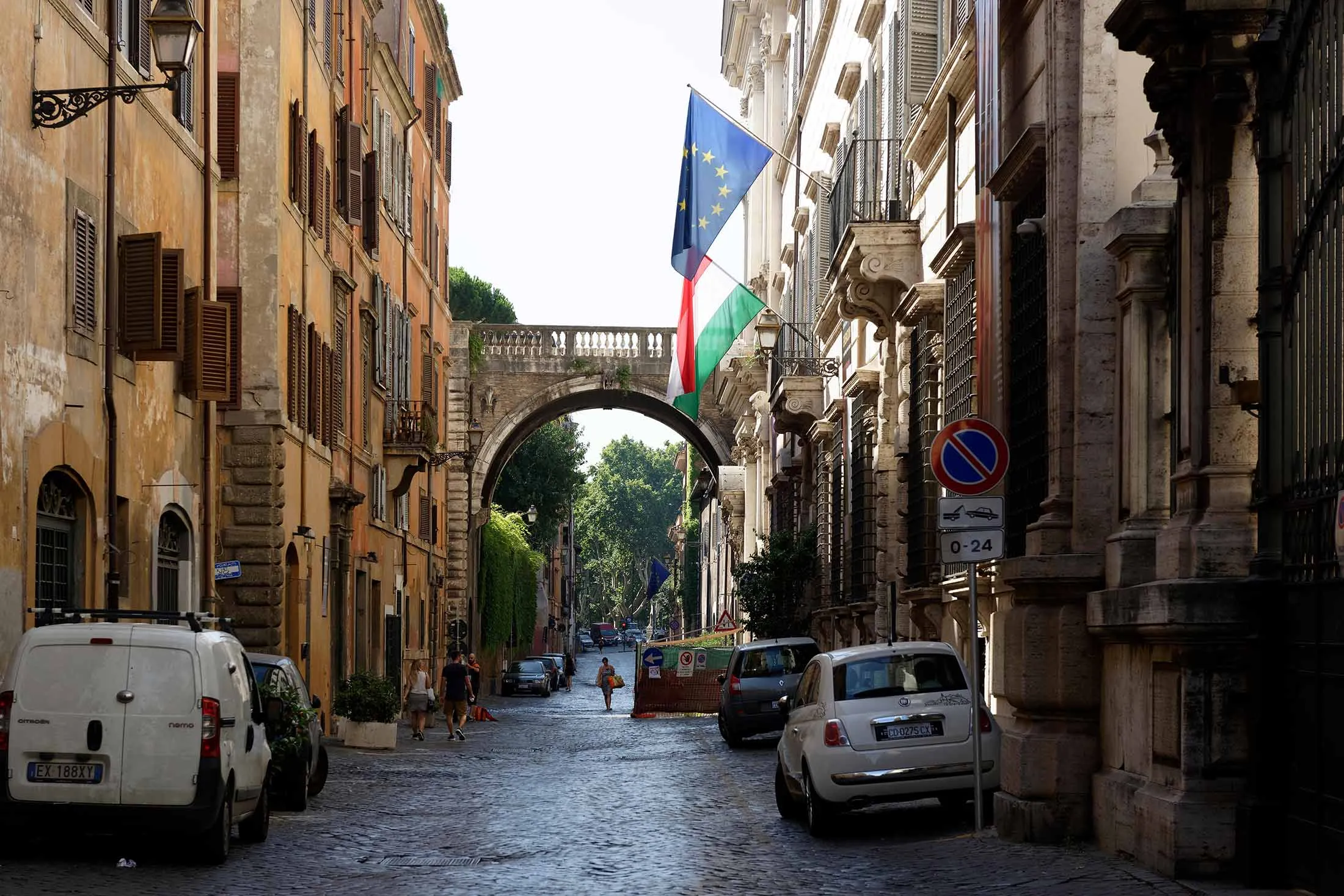 The Arco Farnese, an arched bridge on Via Giulia, one of the most picturesque streets in Rome.
