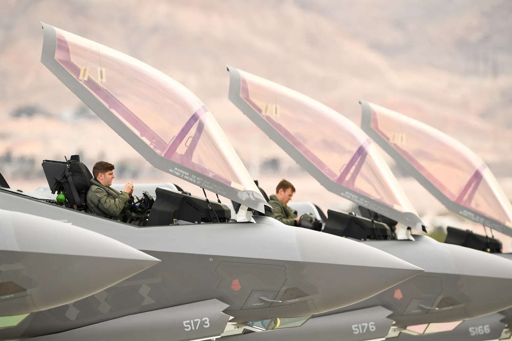 F-35 pilots prepare for launch at Nellis Air Force Base, Nevada.