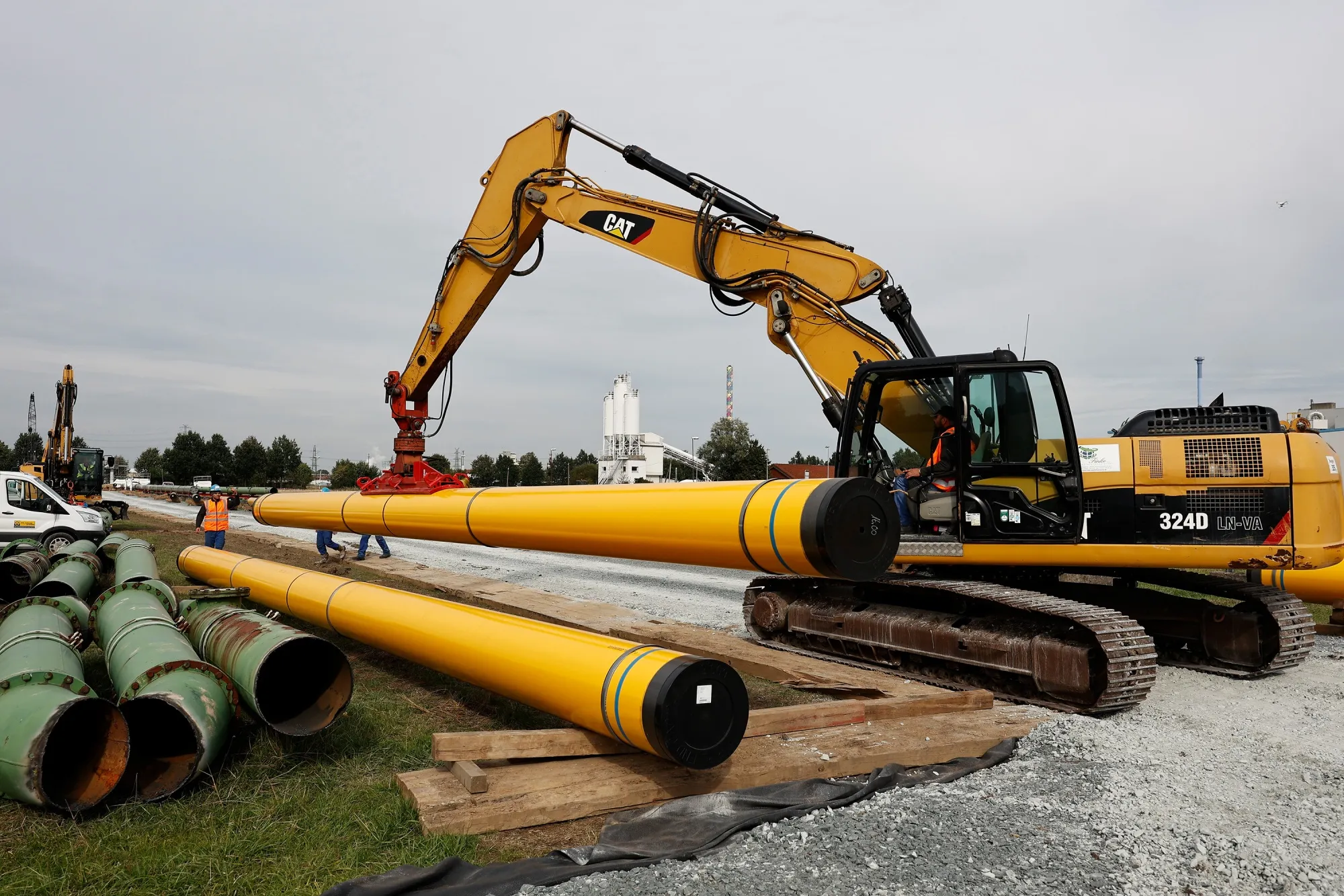 Pipeline pipes at the construction site of a new liquified natural gas terminal near Brunsbuettel, Germany, on Sept. 23