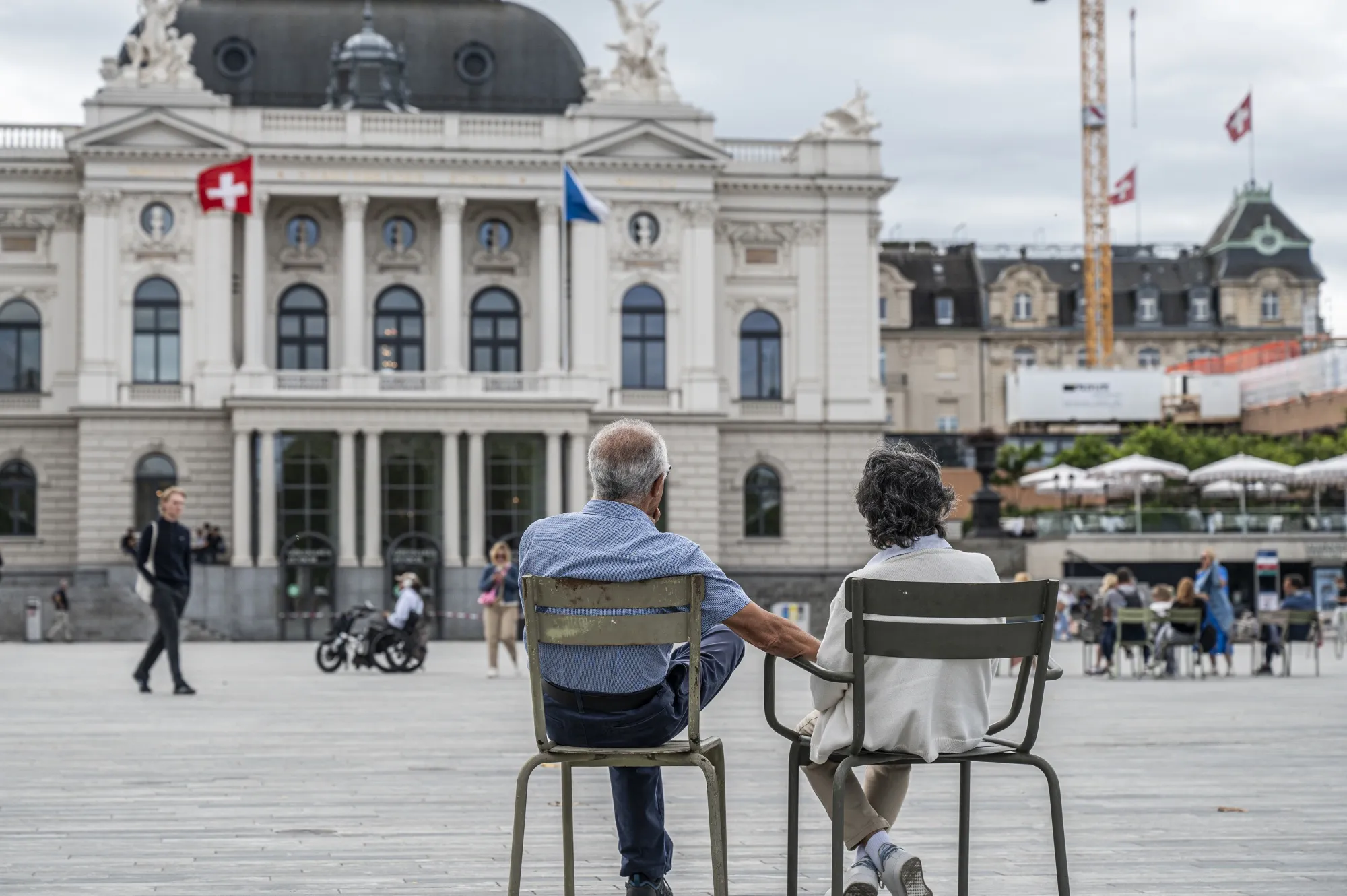 Pensioners outside the Opera House in central Zurich.&nbsp;