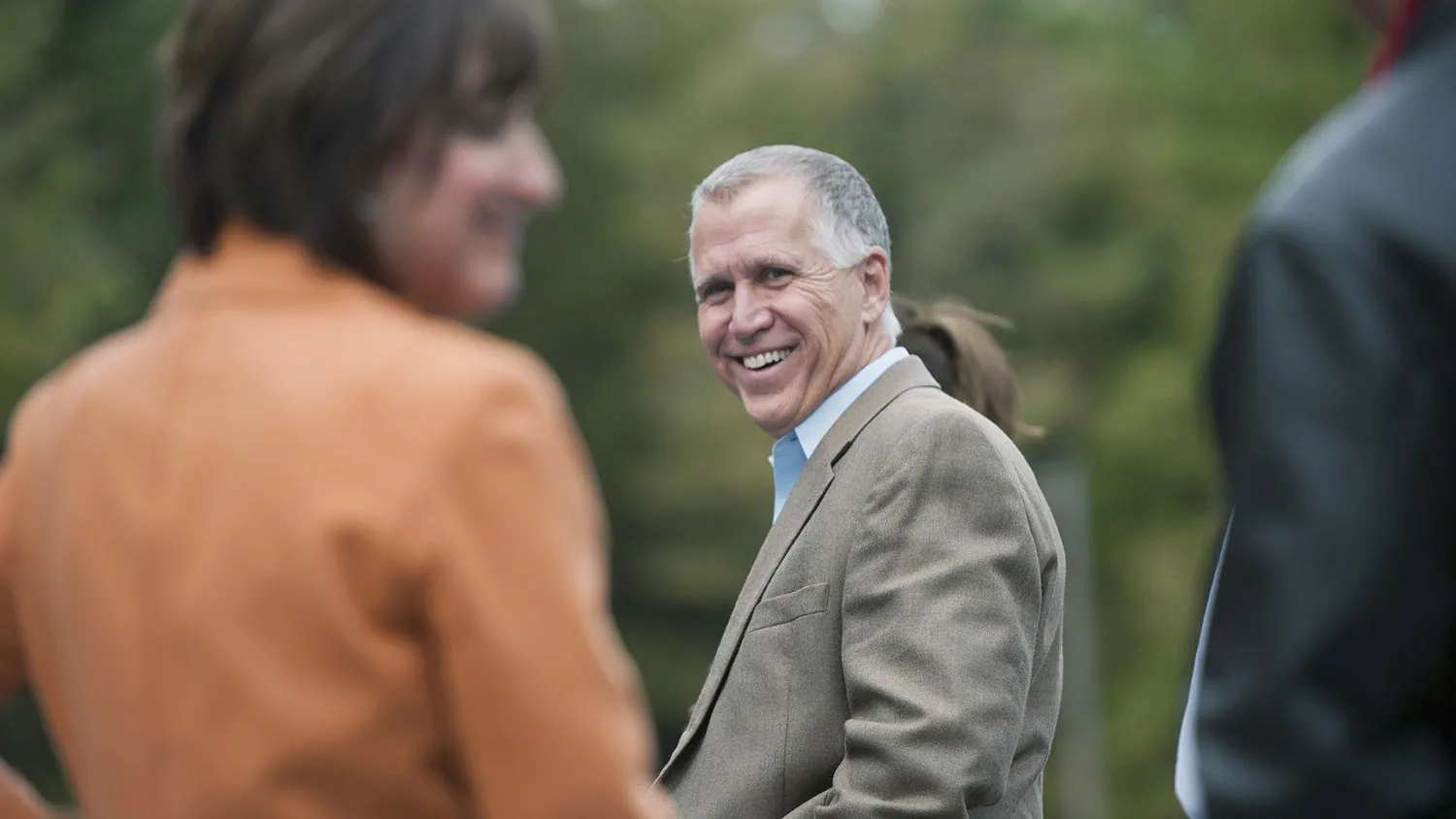 Thom Tillis (R-NC) greets supporters, volunteers and voters on November 4, 2014, at Jetton Park in Cornelius, North Carolina.

