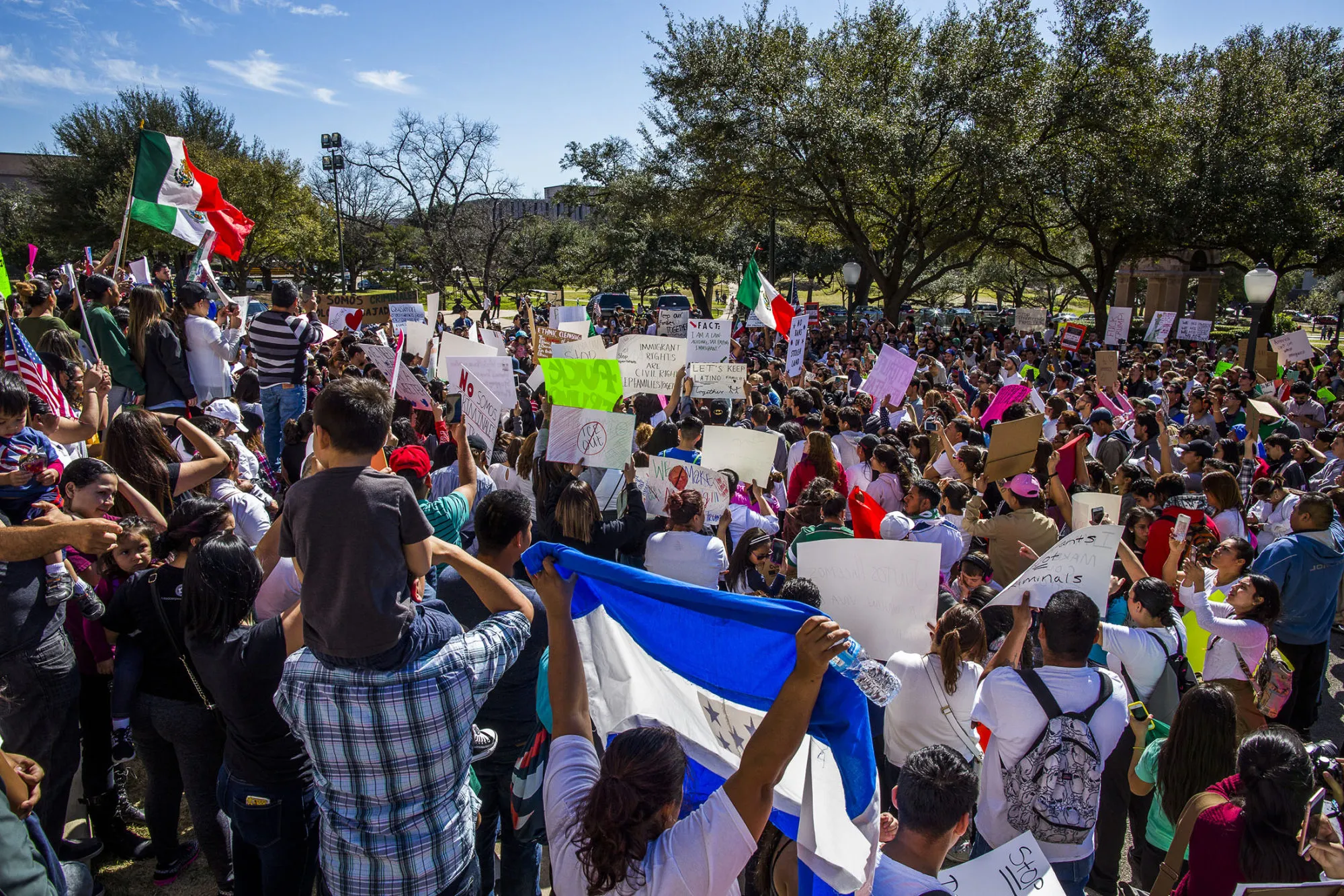 Protesters march in the streets outside the Texas State Capital on 'A Day Without Immigrants' on Feb. 16.
