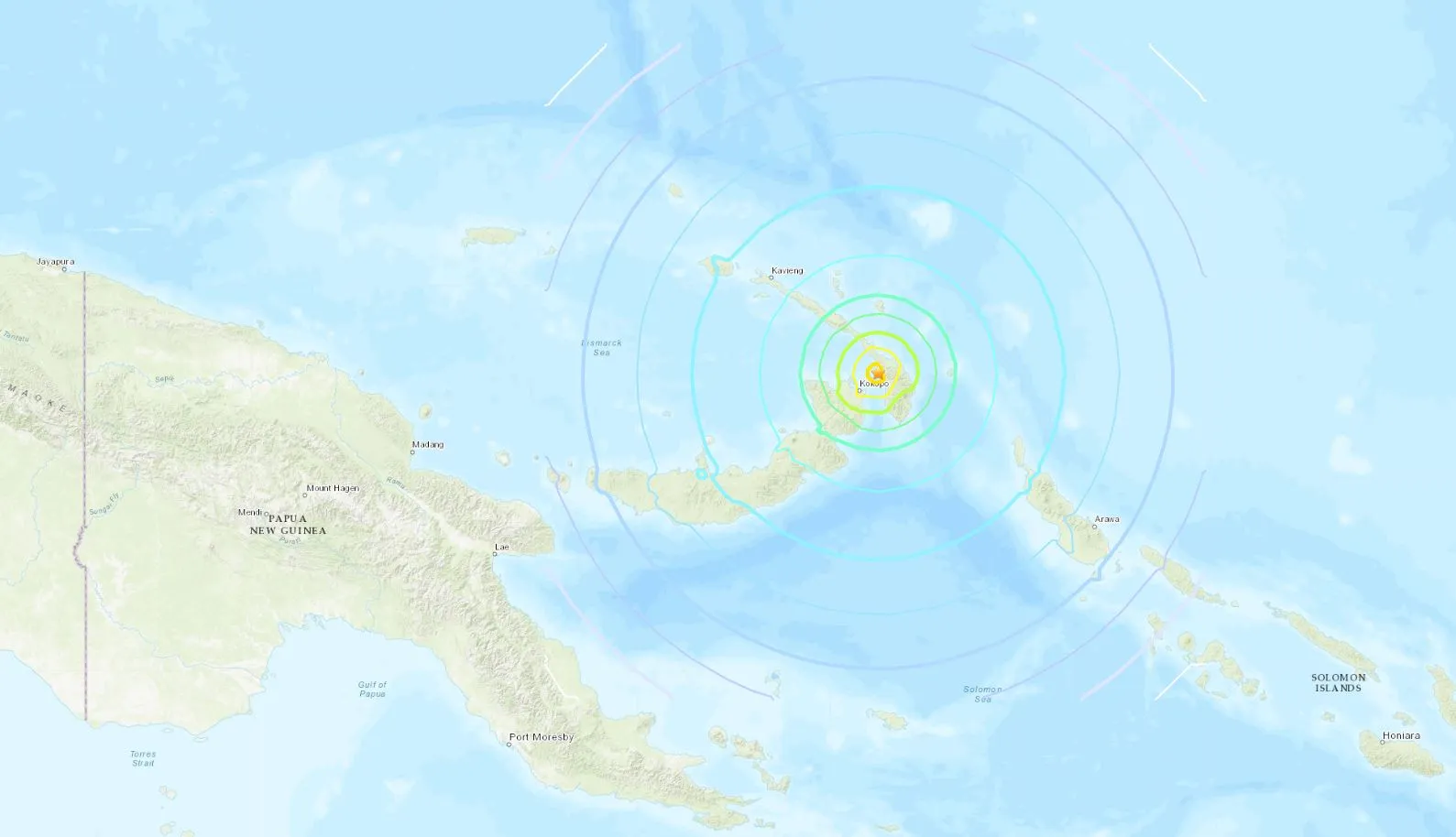 7.5 earthquake,&nbsp;45km North East&nbsp;of Kokopo, Papua New Guinea on May 14, 2019.