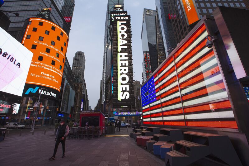 Times Square Goes Blue To Thank Frontline Workers