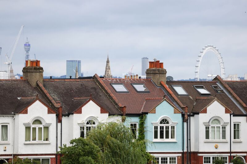 Residential homes in view of BT Tower and the London Eye at Denmark Hill, London, UK