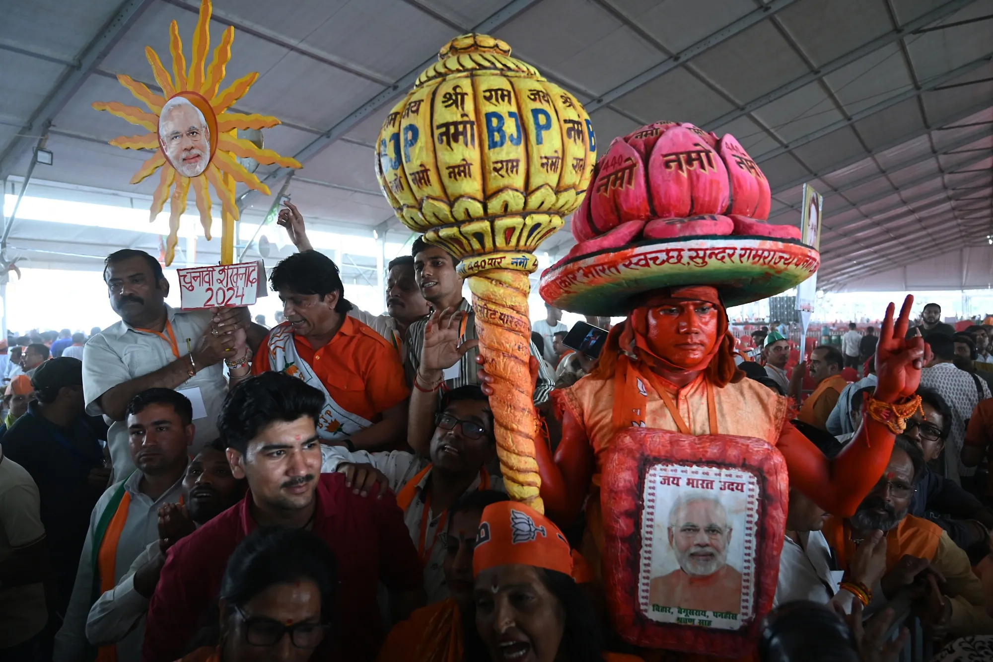 Supporters of Indian Prime Minister Narendra Modi’s Bhartiya Janata Party during a rally in Meerut, Uttar Pradesh, India, on March 31.