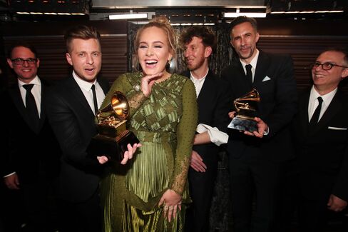 Adele at The 59th GRAMMY Awards at STAPLES Center in Los Angeles, California.