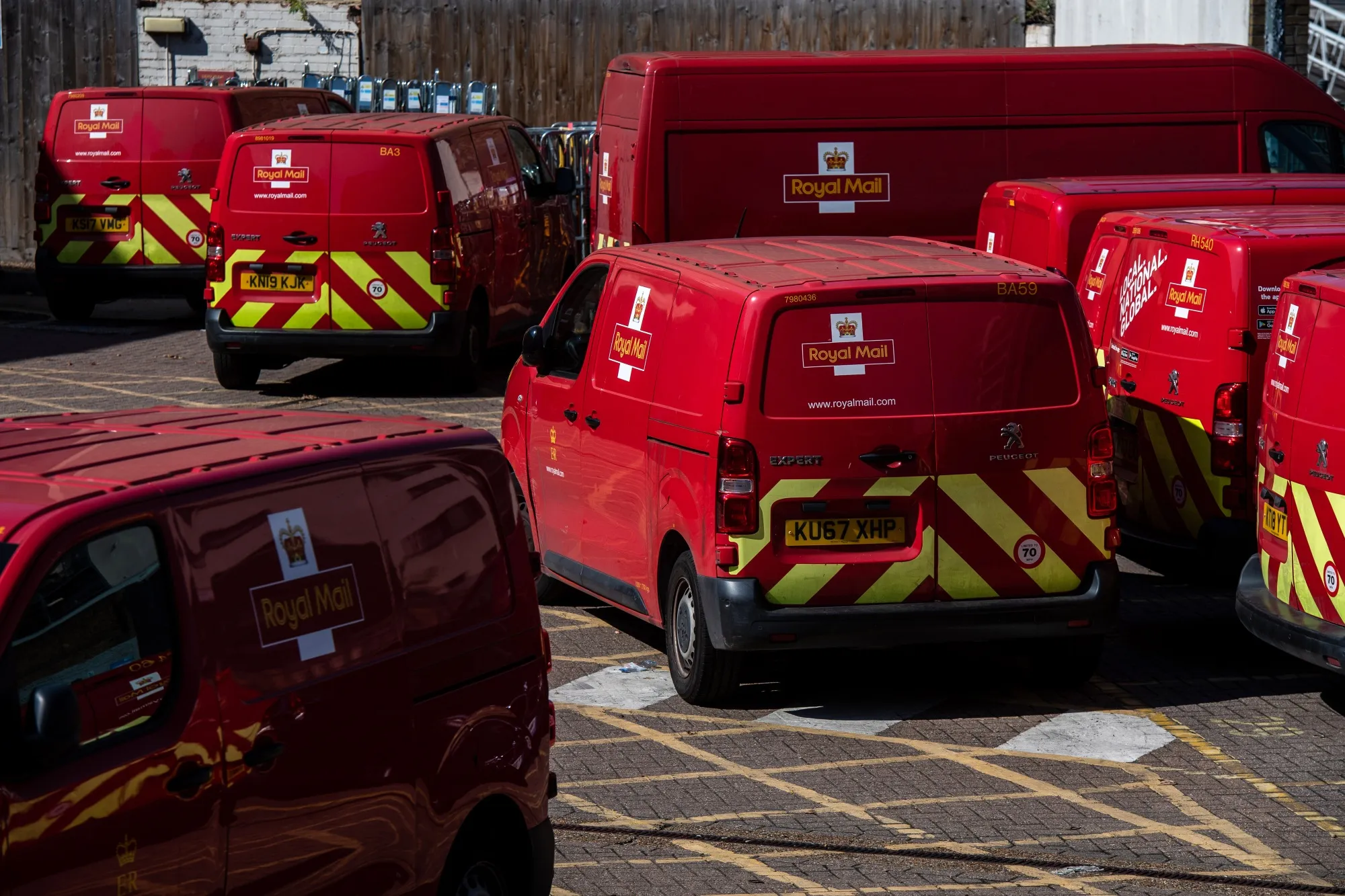 Royal Mail&nbsp;delivery vans in London.