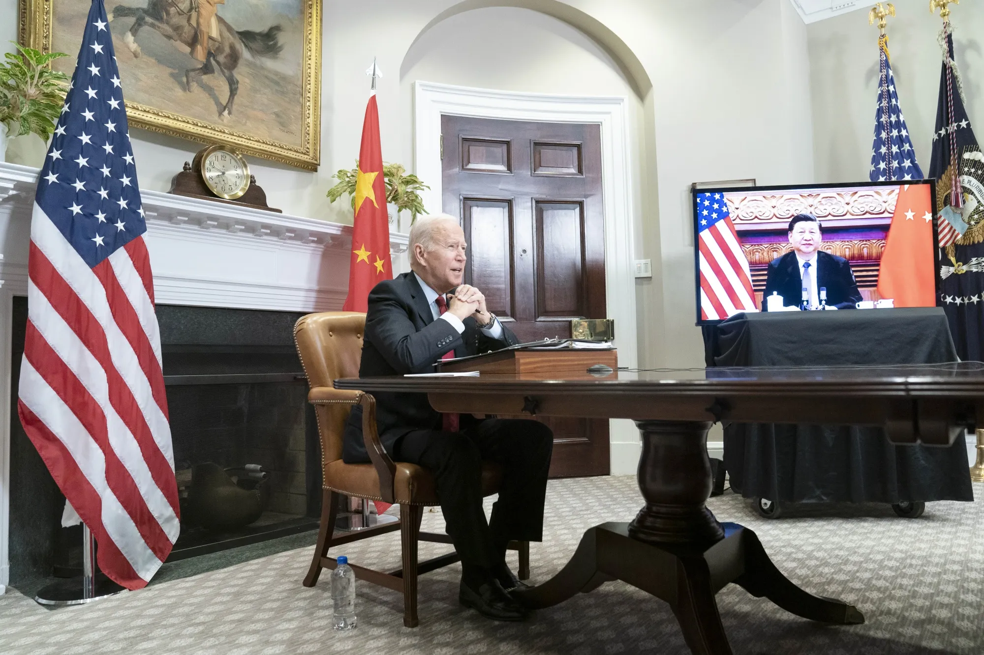 Joe Biden speaks while meeting virtually with Xi Jinping, at the White House on Nov. 15, 2021.&nbsp;