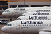 Deutsche Lufthansa passenger jets at Frankfurt Airport.