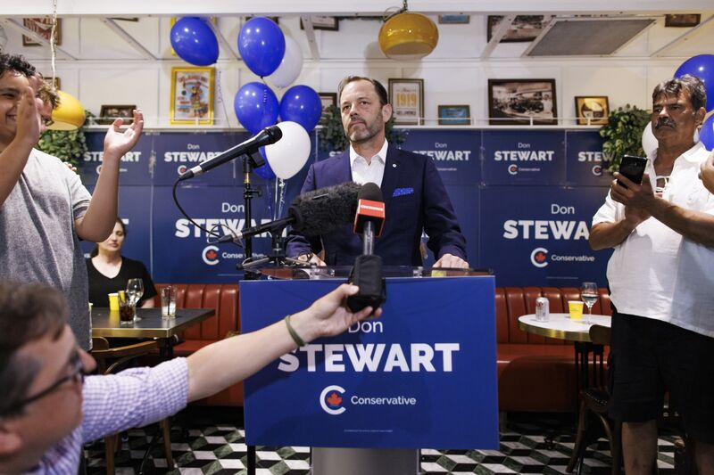 Don Stewart during an election night campaign event in Toronto on June 24