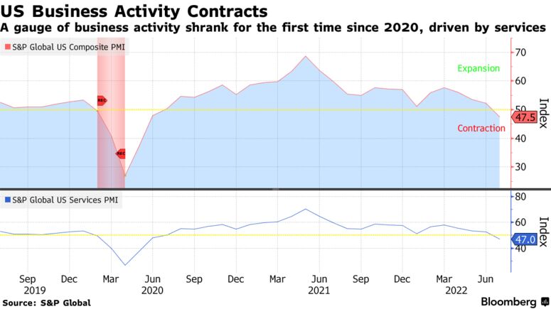 A gauge of business activity shrank for the first time since 2020, driven by services decline