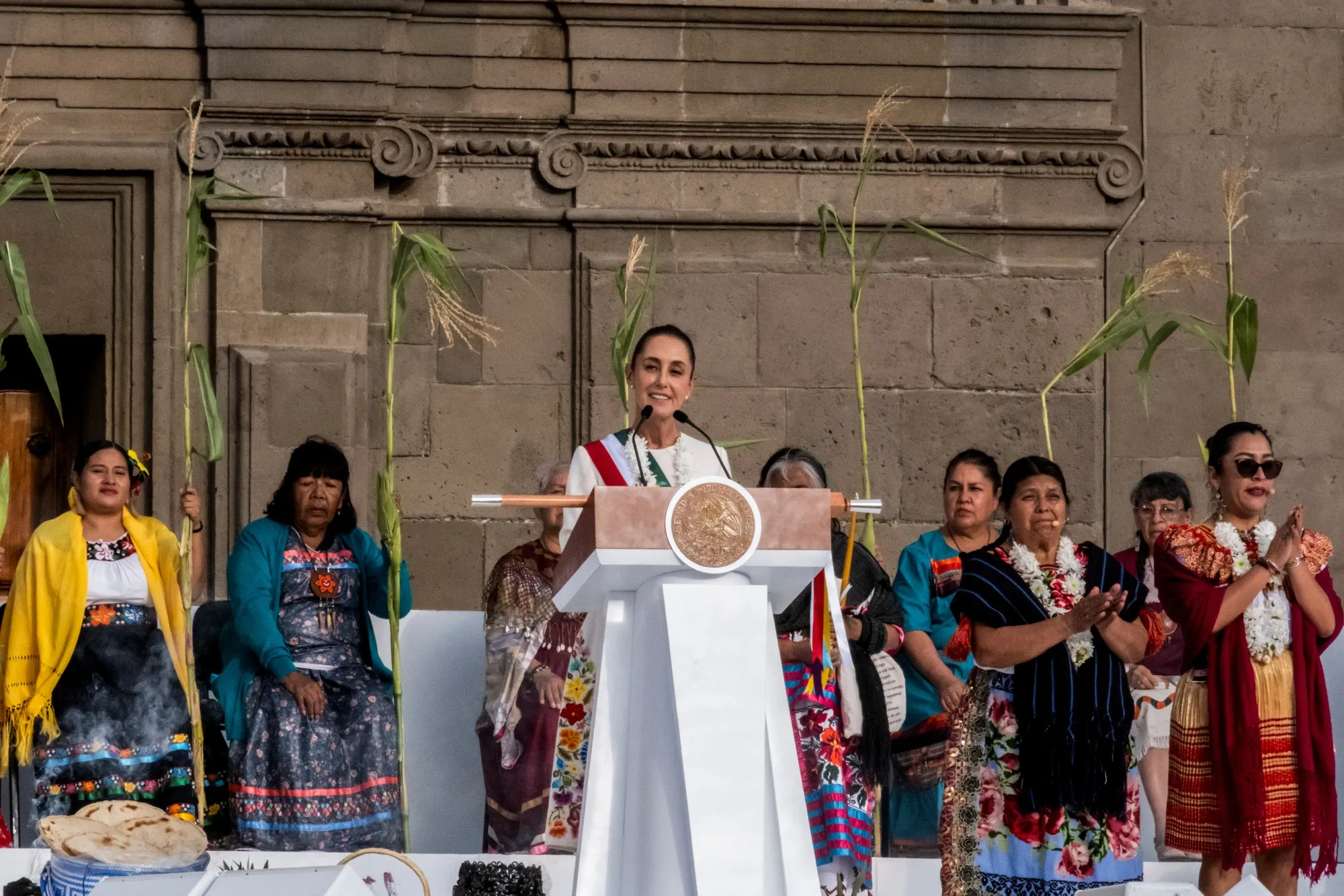 Claudia Sheinbaum addresses supporters during an inauguration event at Zocalo Plaza.