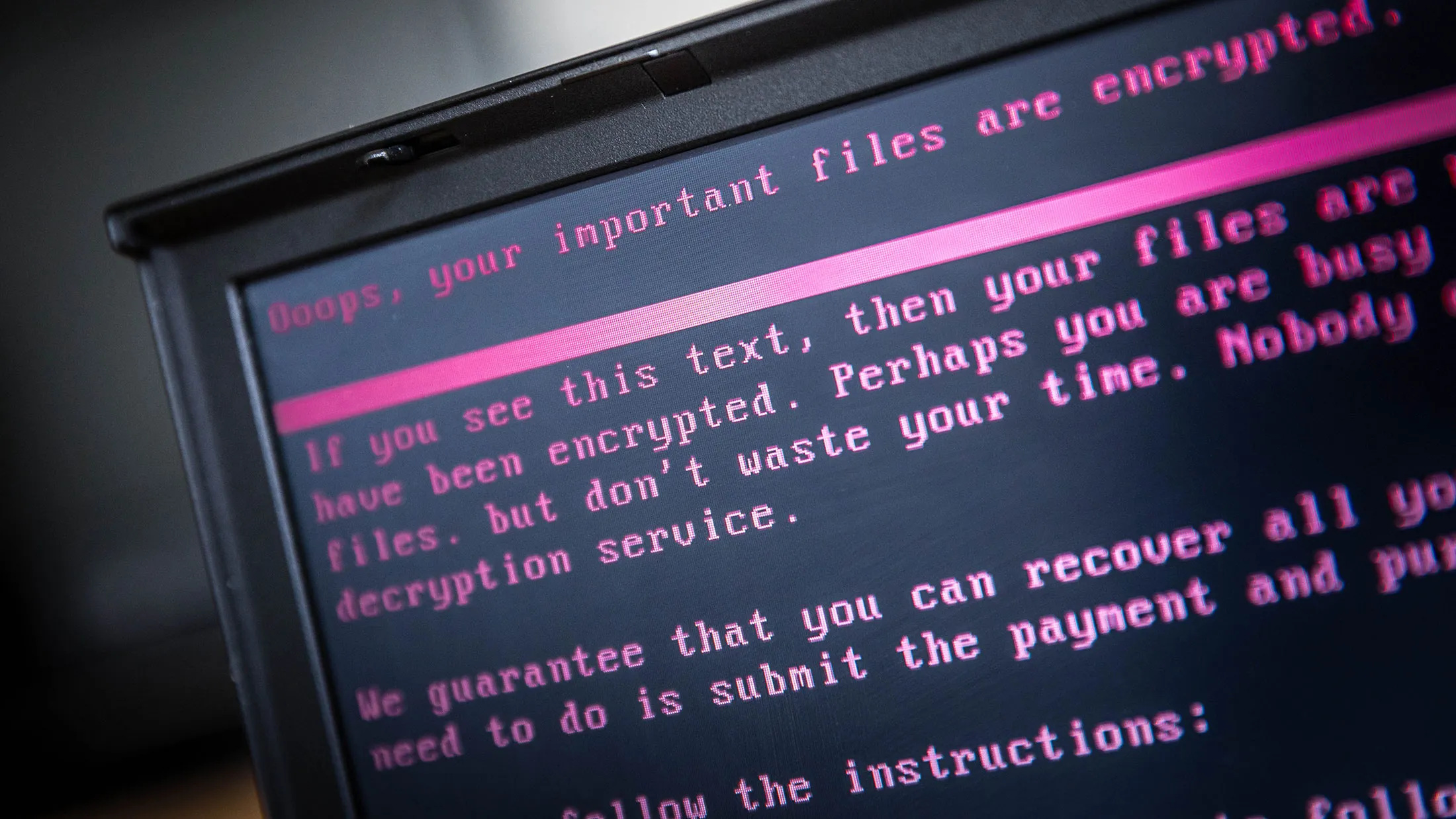 A laptop infected by ransomware as part of a worldwide cyberattack in the Netherlands on June 27.
