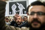 Journalists shout slogans and hold placards during a march marking Journalism Day in Istanbul Turkey has slid toward the bottom of world press freedom rankings during the 14-year rule of Recep Tayyip Erdogan, now president, and his Islamist-leaning Justice and Development Party.