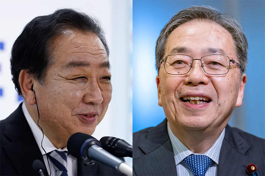 立民の野田佳彦代表と公明の斉藤鉄夫代表