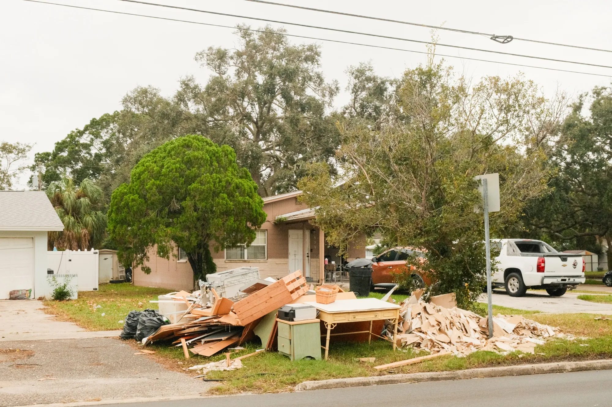 Debris from Hurricane Helene outside of homes in St. Petersburg, Florida..