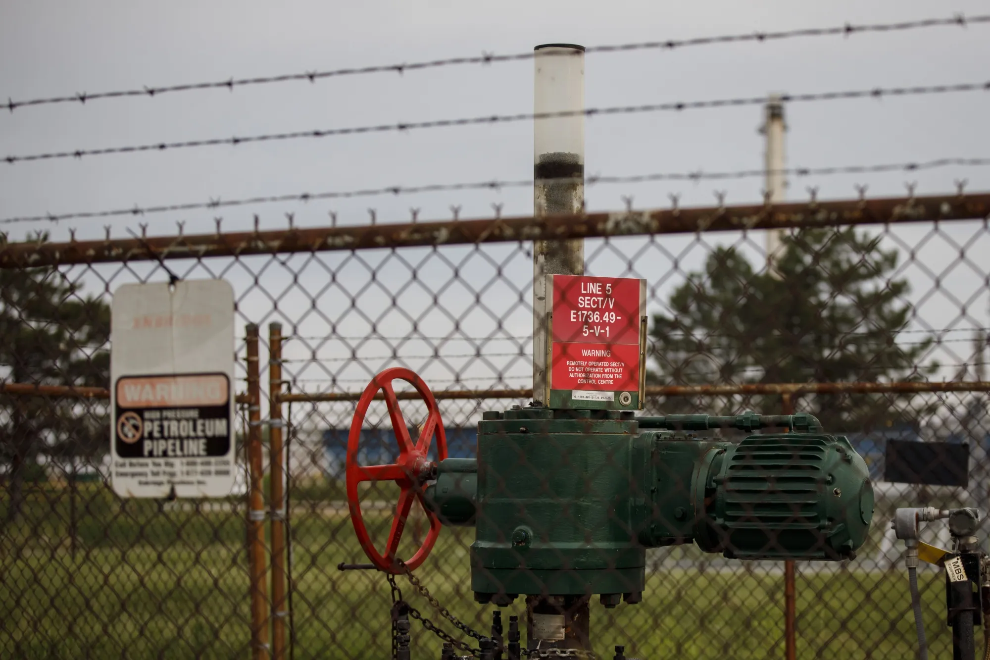 Equipment along the Line 5 pipeline route in Sarnia, Ontario, Canada.