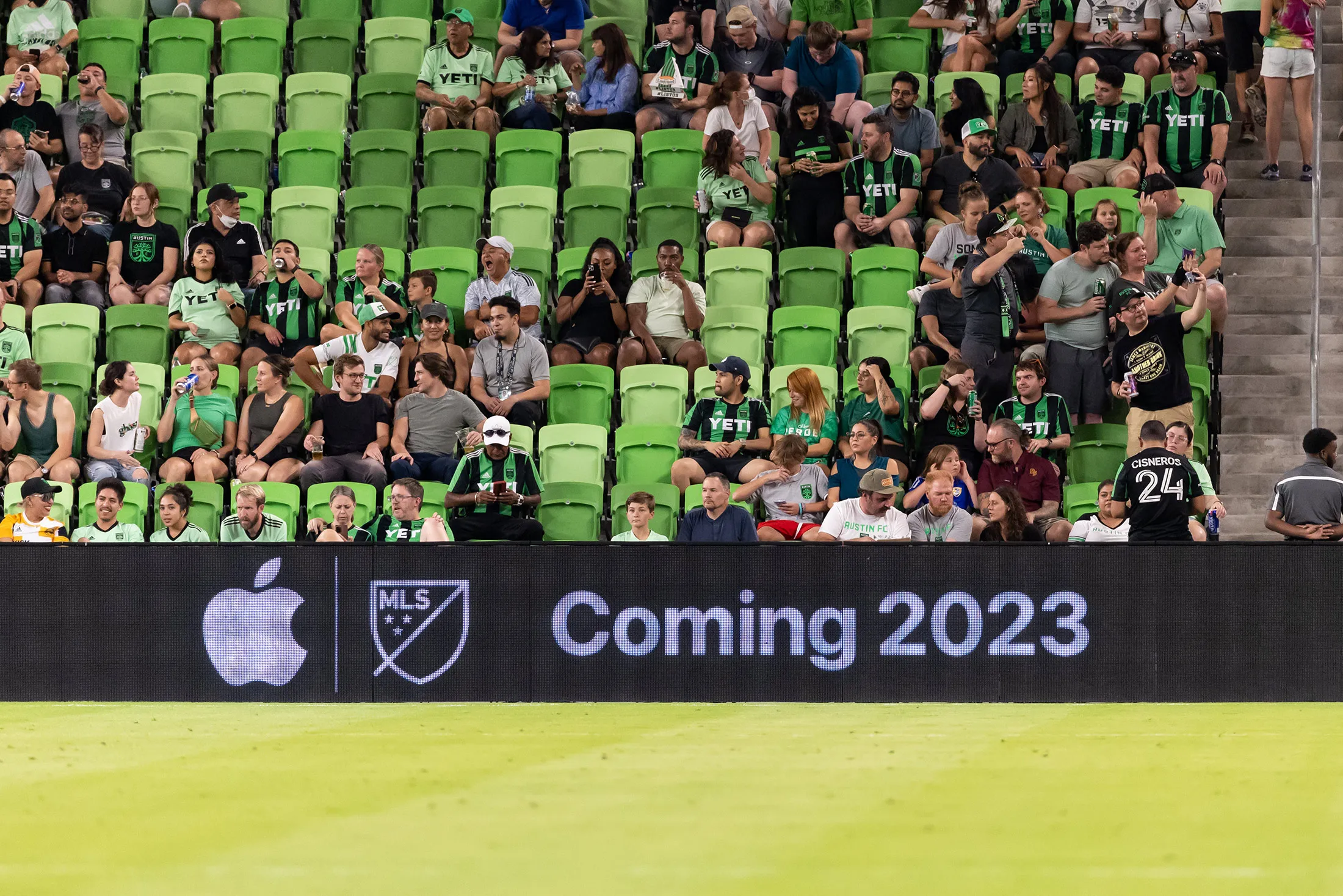 Apple and MLS signage during the MLS match between Austin FC and Real Salt Lake in Austin, Texas, on Sept. 14.