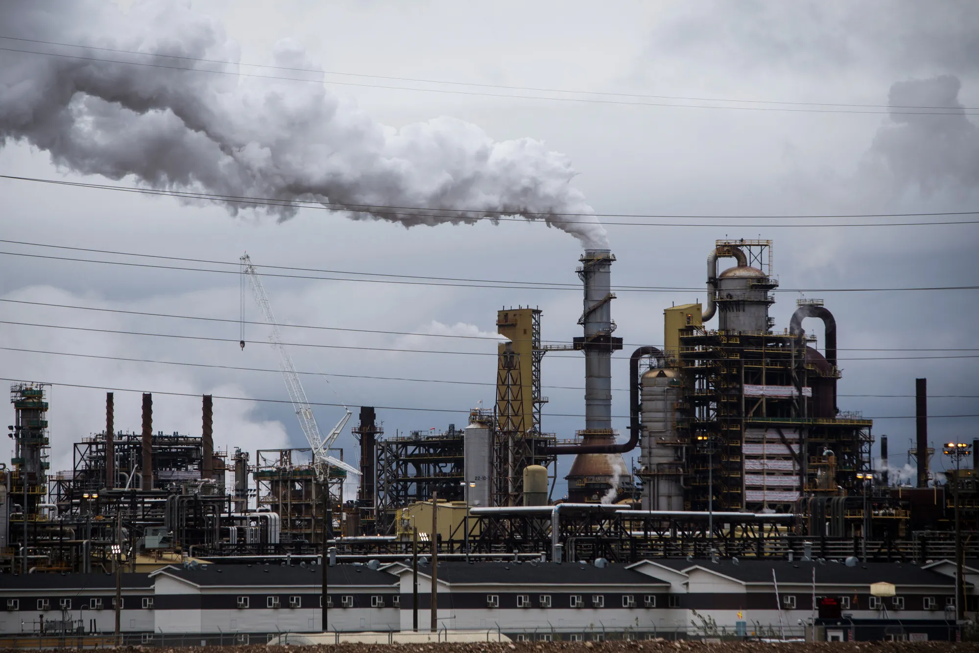 Emissions at a facility in the Athabasca oil sands near Fort McMurray, Alberta.
