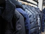 Jackets and parkas hang on display at the Canada Goose&nbsp;store in Montreal, Quebec.