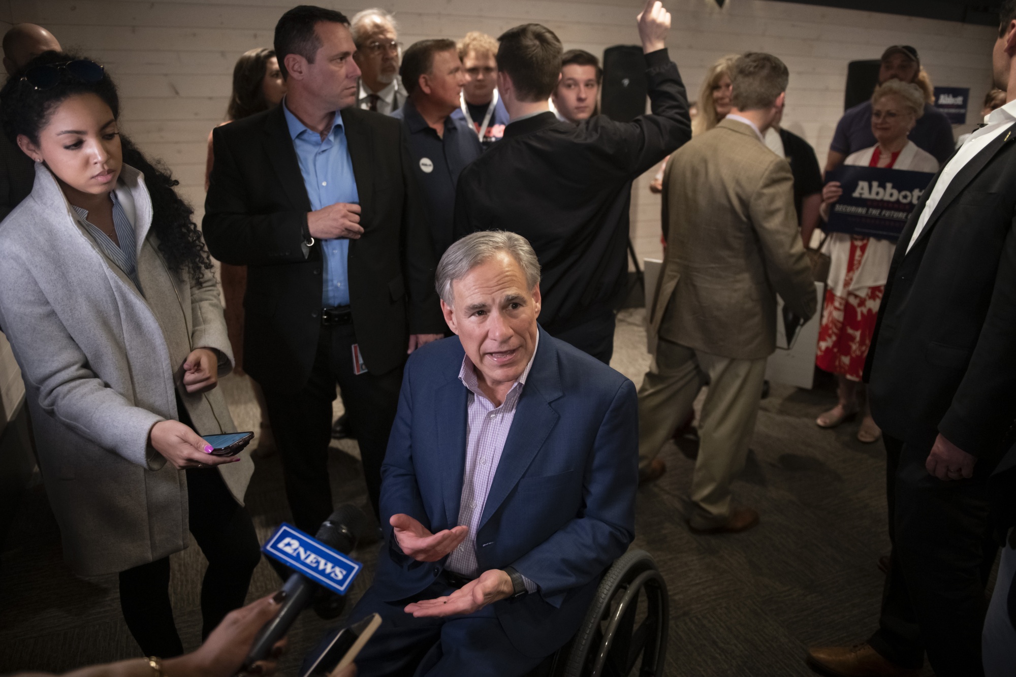 Greg Abbott speaks during a Get Out The Vote campaign event in Beaumont, Texas, on Feb. 17.