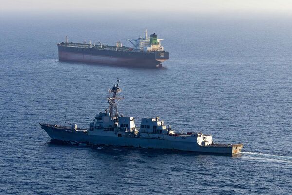 USS Rafael Peralta during blockade operations near an Iranian-flagged ship in April.
