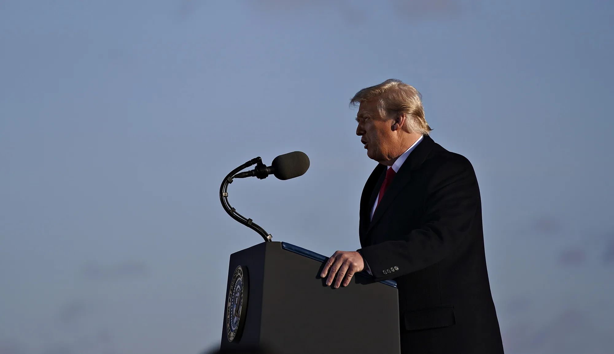 Donald Trump speaks during a farewell ceremony at Joint Base Andrews, Maryland, on Jan. 20.