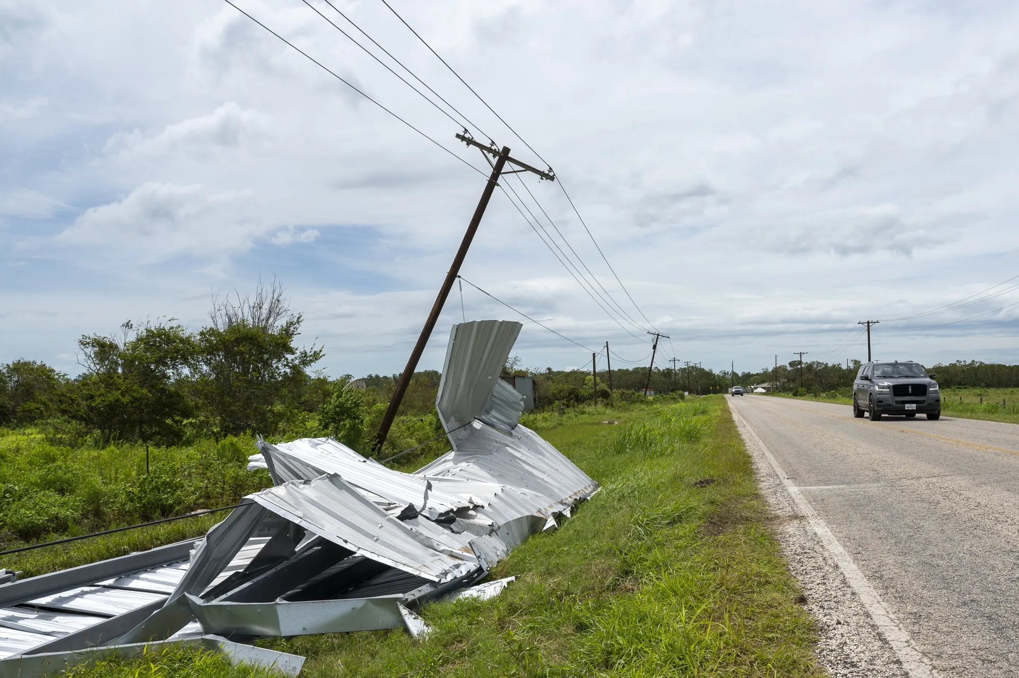 Damaged power lines from Hurricane Beryl in Texas in 2024.