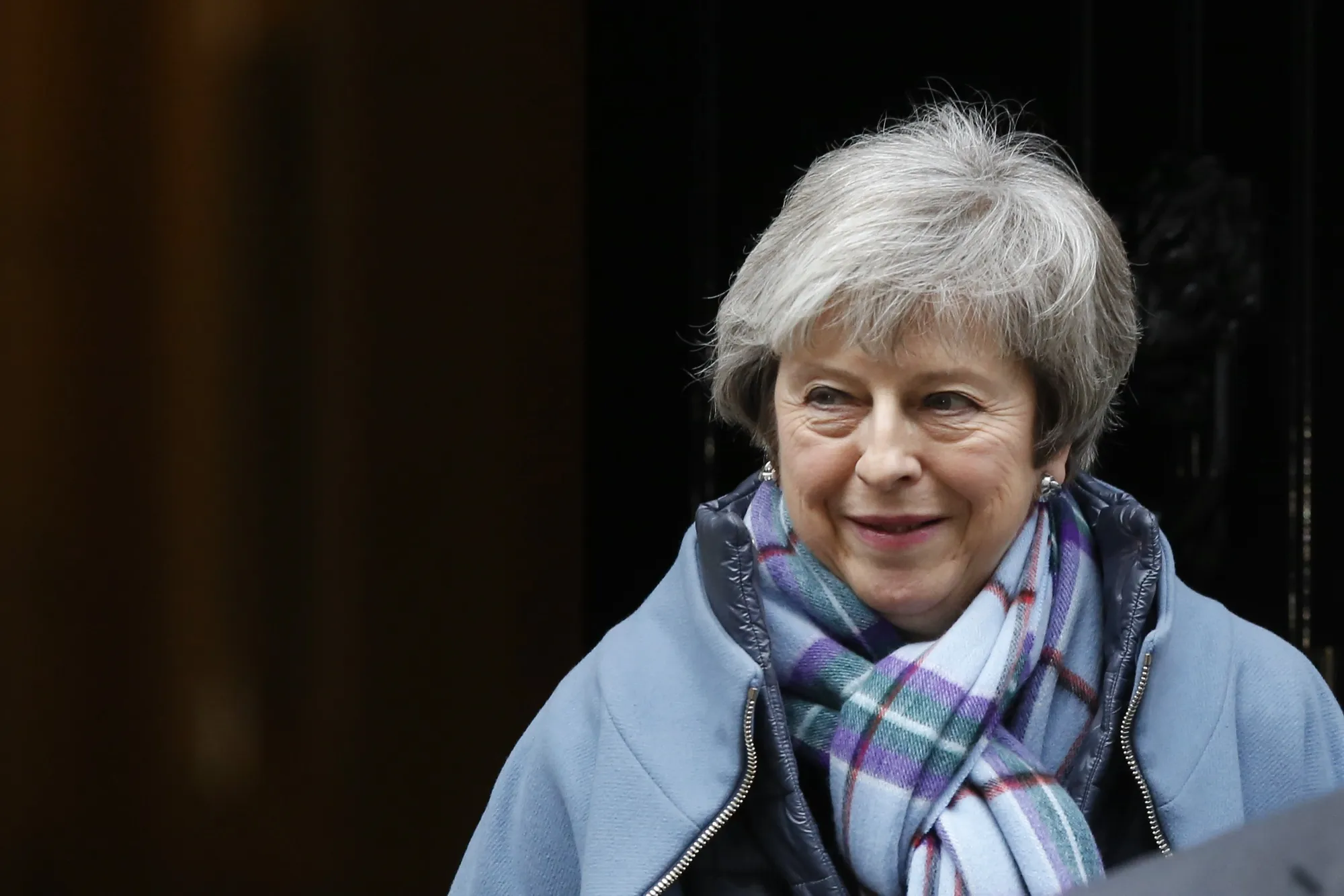 Theresa May&nbsp;leaves 10 Downing Street in London.