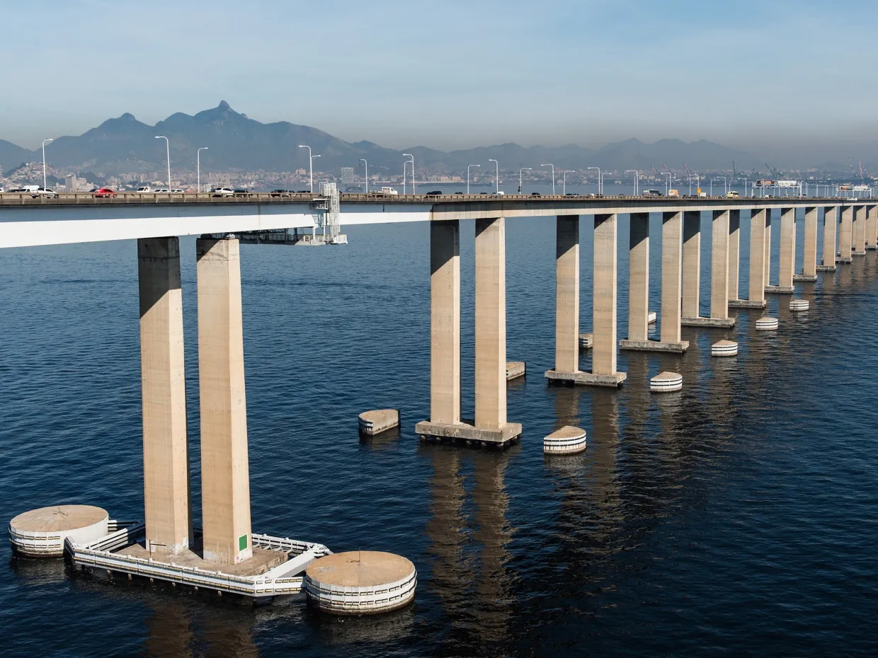 Aerial view of the bridge which links Rio and Niteroi over the Guanabara bay in Rio de Janeiro, Brazil