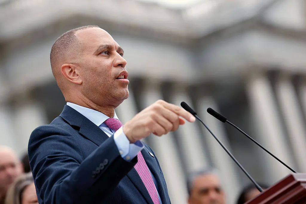 House Democratic Leader Hakeem Jeffries speaking outside the US Capitol on July 2.