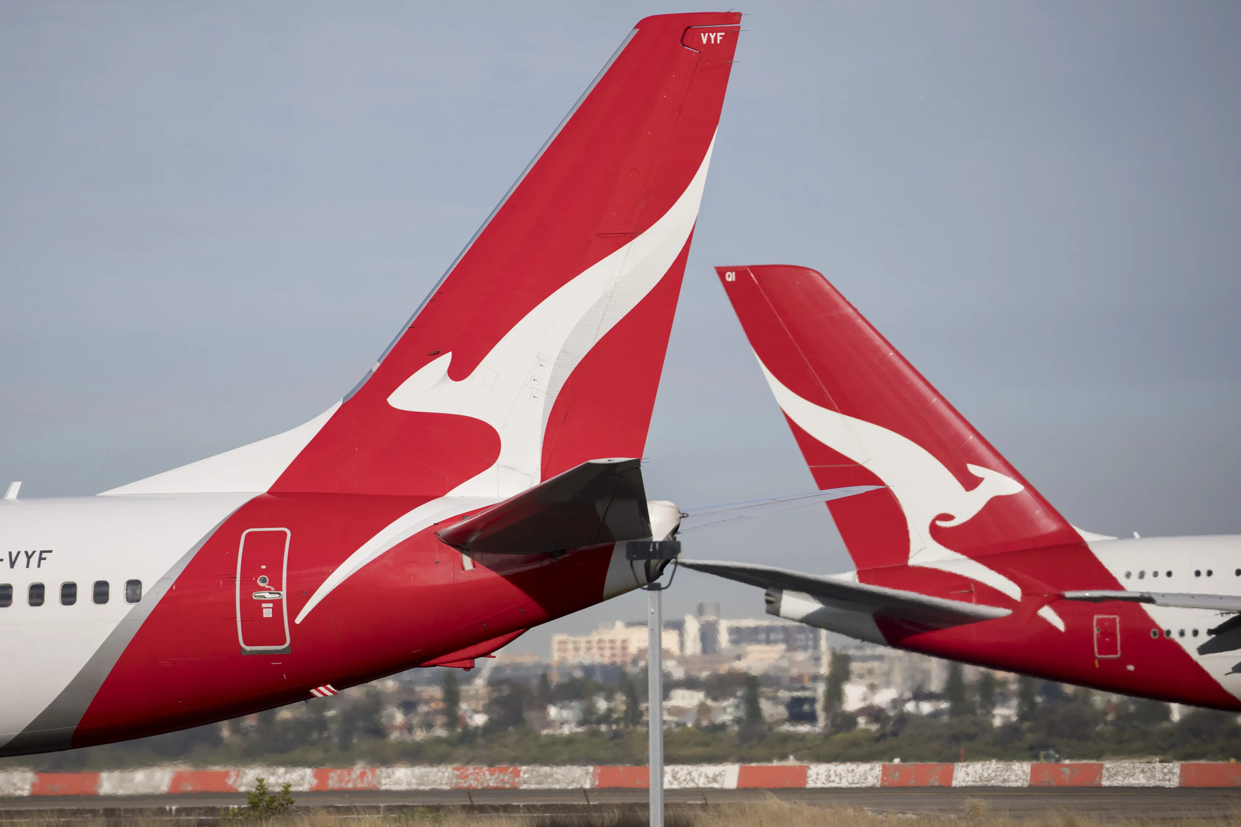 The Qantas aircraft tails at Sydney Airport in Sydney, Australia.