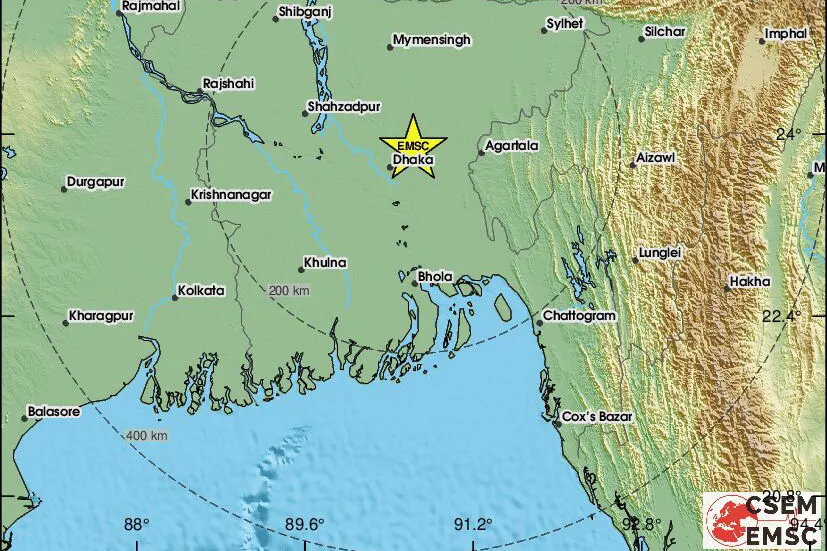 Location of the earthquake in Bangladesh.