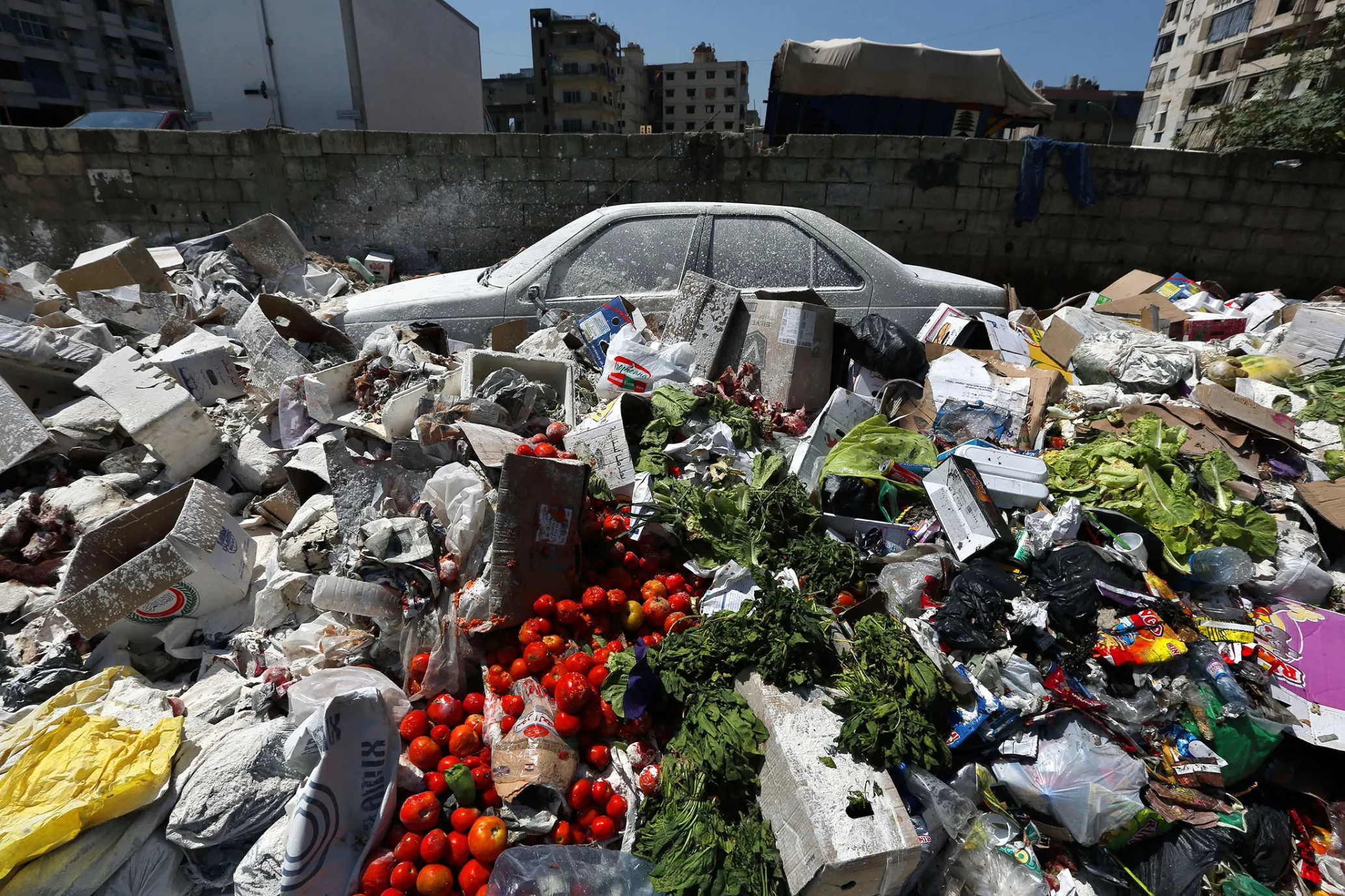A pile of garbage in Beirut, Lebanon.
