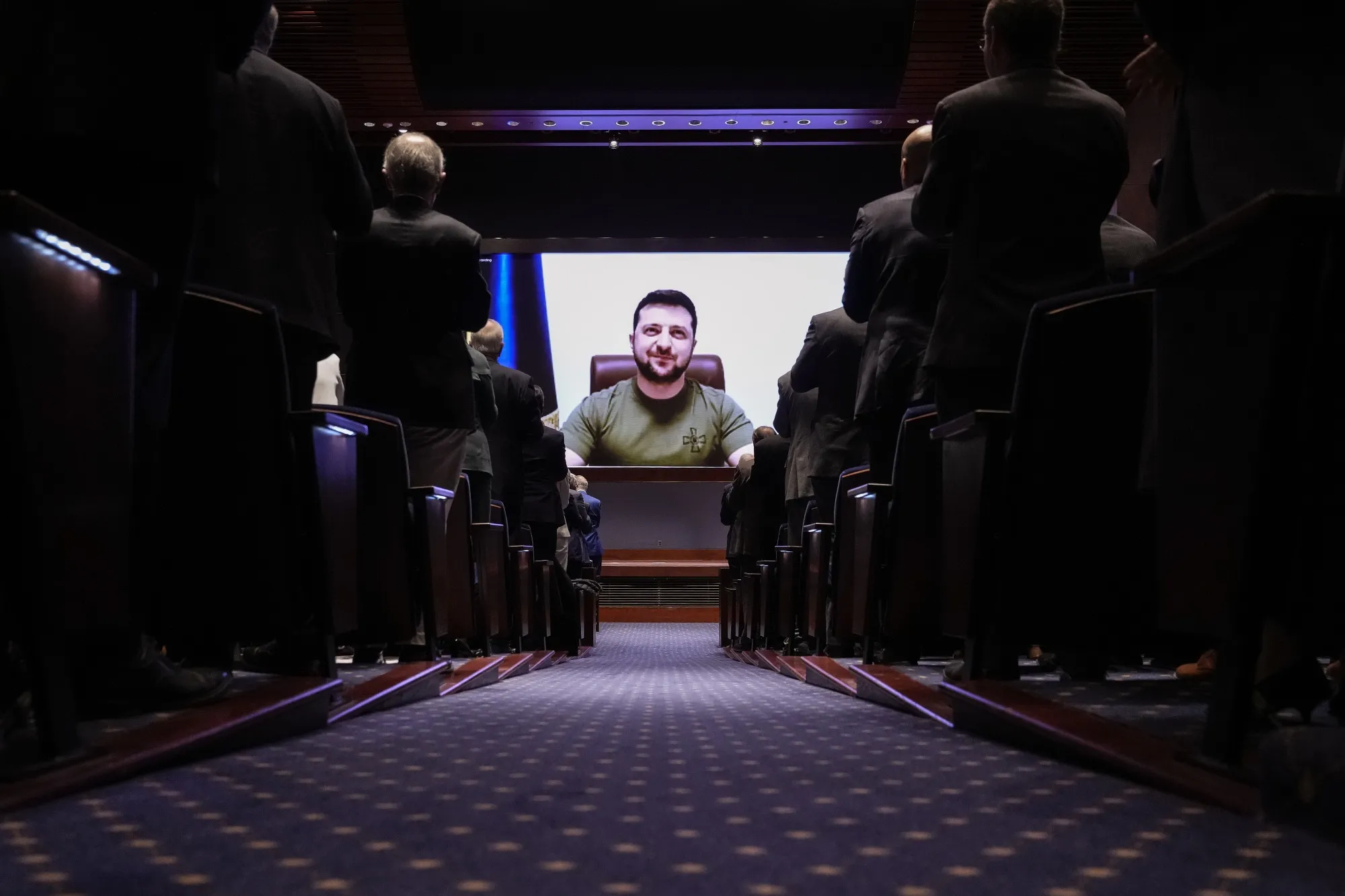 Volodymyr Zelenskiy, Ukraine's president, addressing members of Congress virtually&nbsp;on&nbsp;March 16.&nbsp;