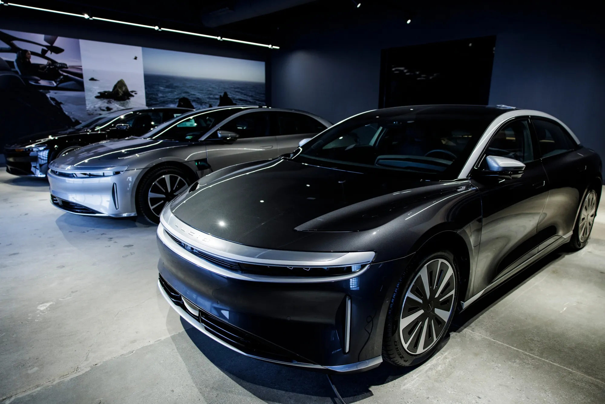 A Lucid Air electric vehicle at the company's showroom in Tysons, Virginia.