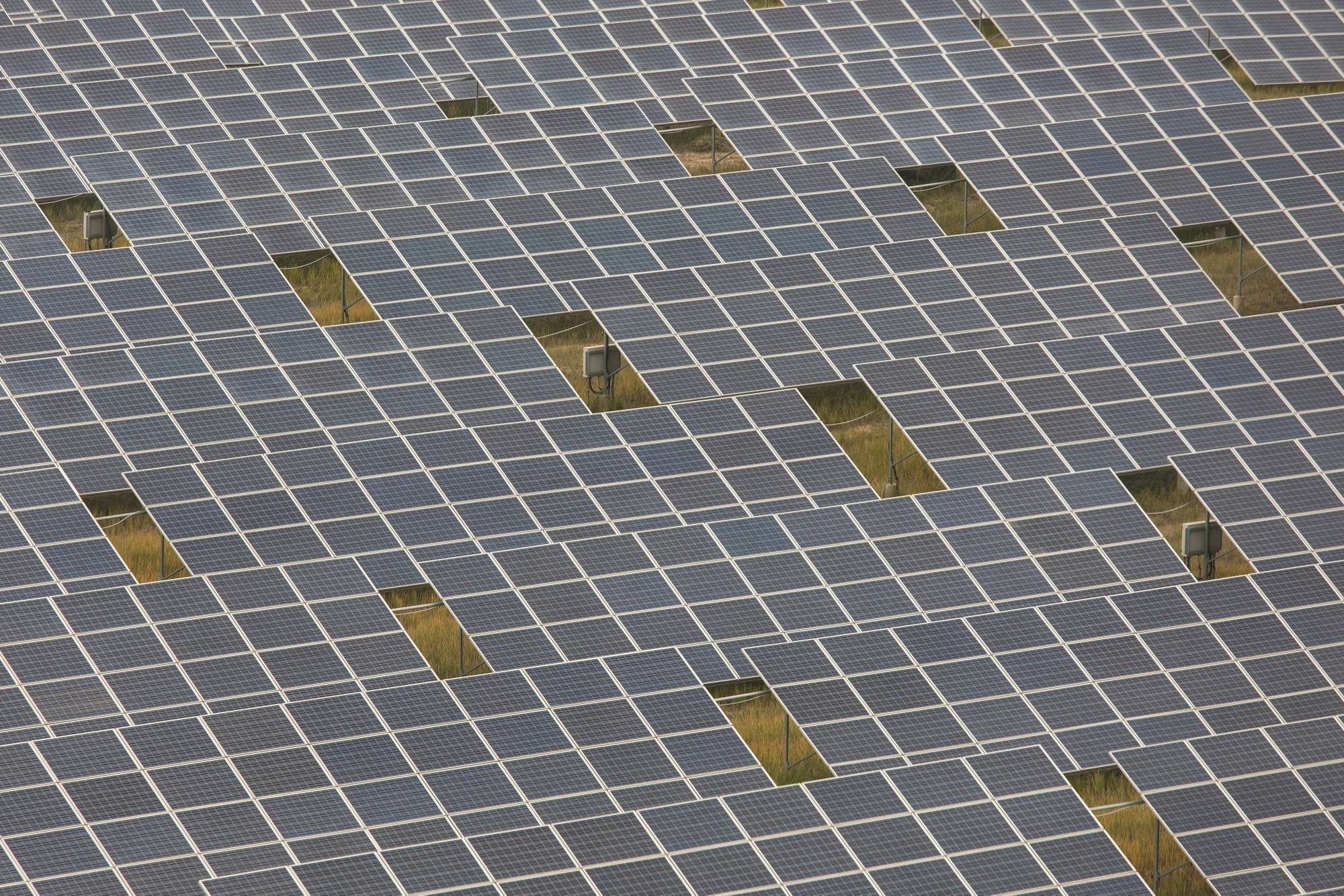 Photovoltaic panels at a solar farm in Qinghai province, China.