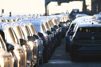 Vehicles bound for shipping in Emden, Germany.