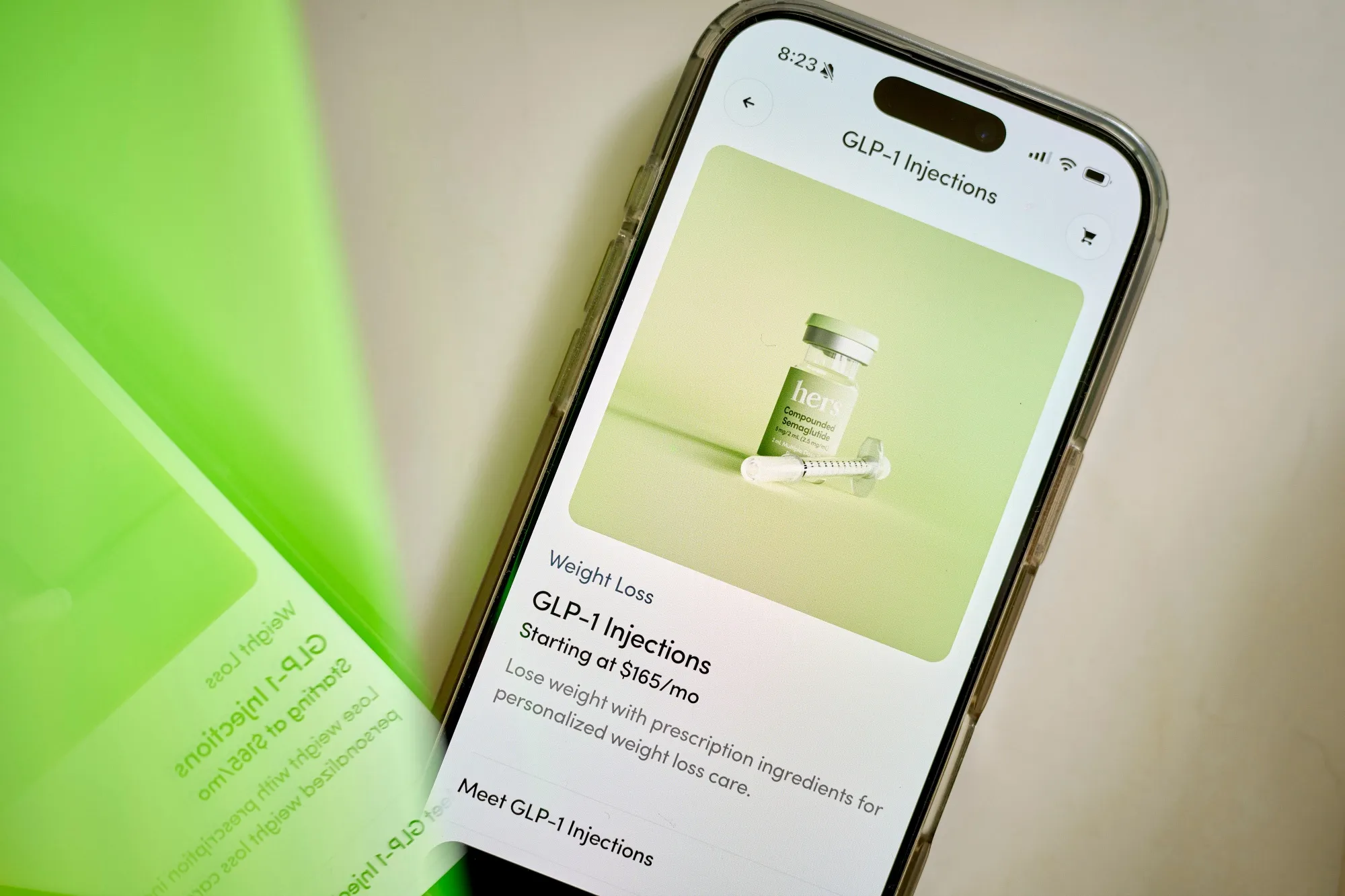 The Hers app displaying GLP-1 injections.&nbsp;