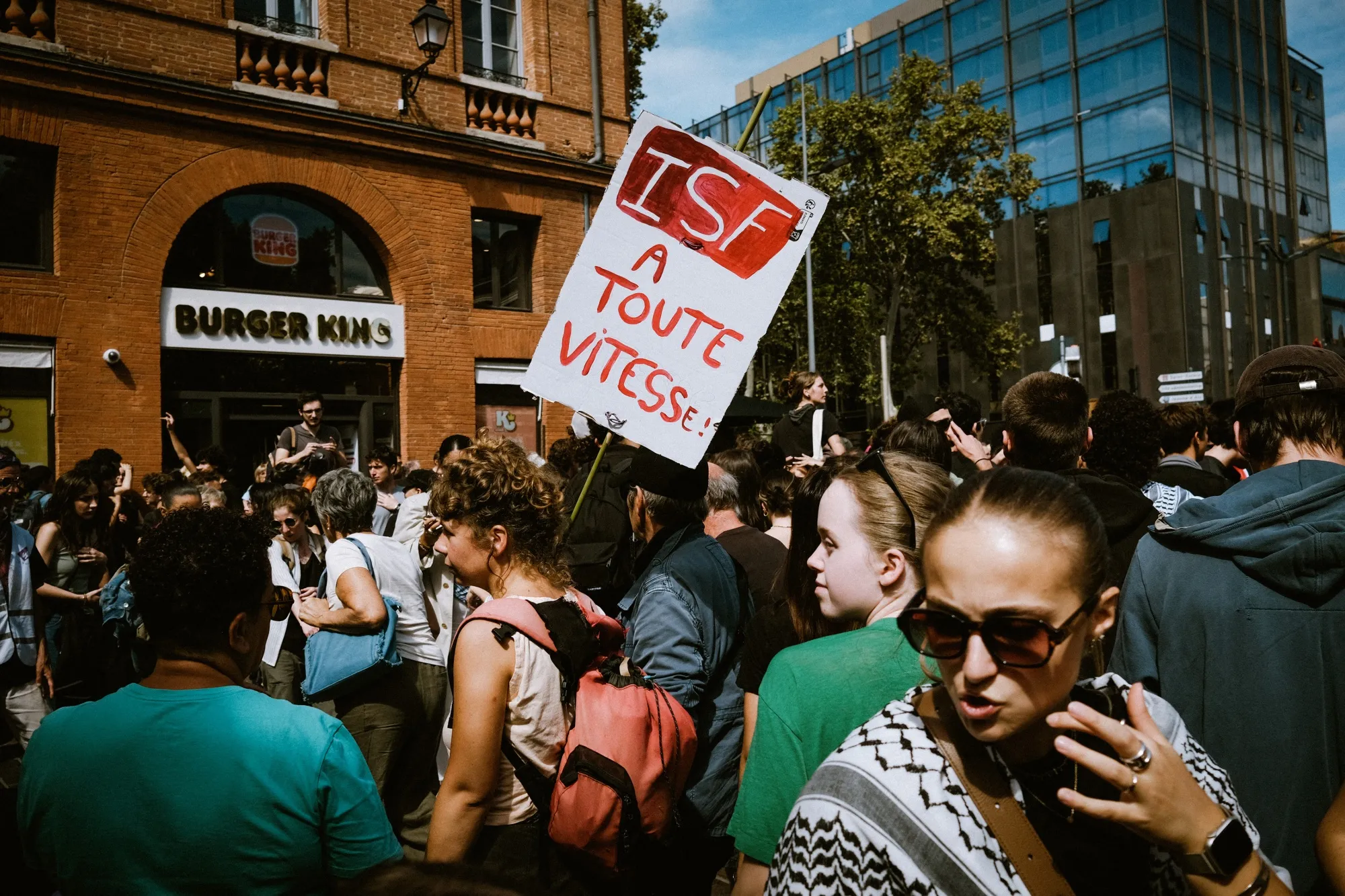A sign calling for the reinstatement of the wealth tax (ISF) during a demonstration&nbsp;in Toulouse, on Sept. 10.