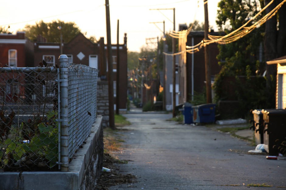 An alley in Dutchtown, a southeast St. Louis neighborhood with one of the highest concentrations of housing vouchers in the city.