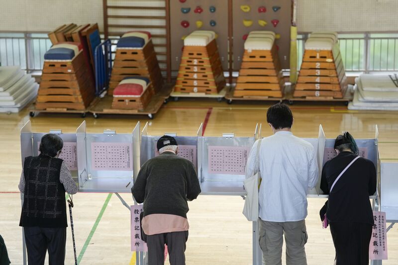 Voters cast their ballots at a polling station in Tokyo, Japan, on Sunday, Oct. 27, 2024.
