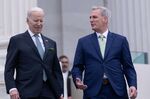 US President Joe Biden, left, and US House Speaker Kevin McCarthy