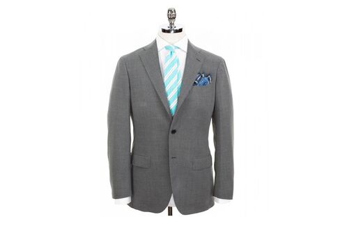 For a daytime wedding, slick gray wool and silk is way better than white linen.