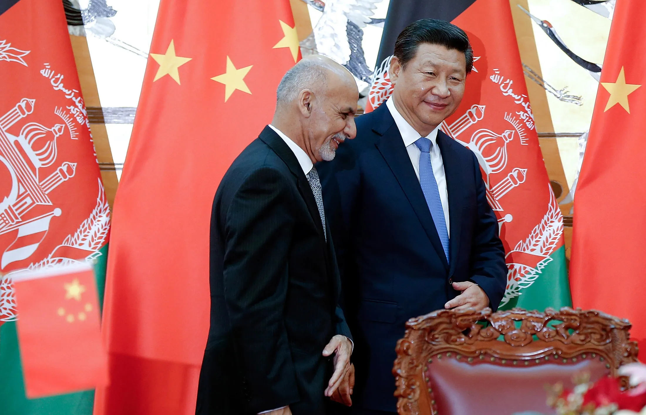 Chinese President Xi Jinping, right, with Afghan President Ashraf Ghani at the Great Hall of the People in Beijing, on Oct. 28, 2014.
